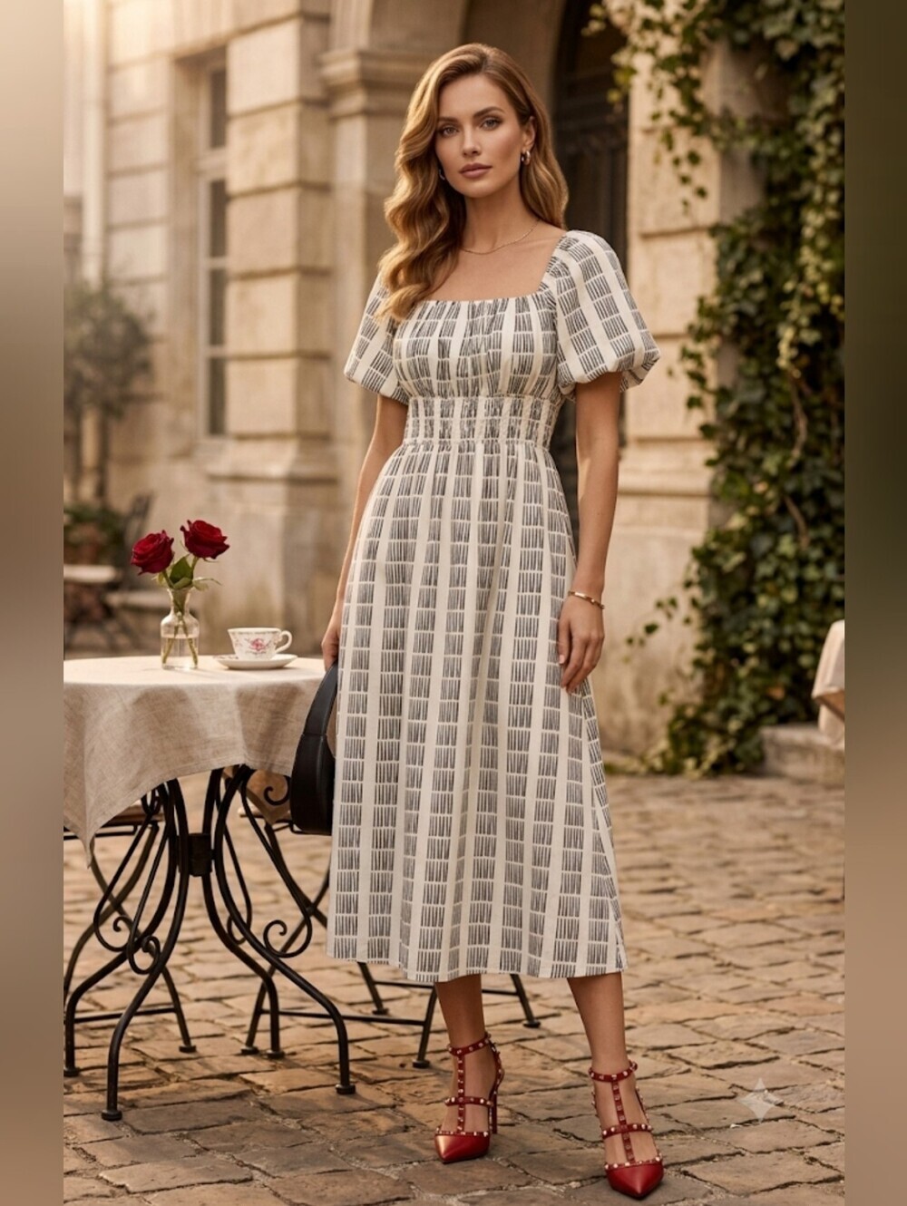 Anthropologie Maeve NWT Puff-Sleeve Square-Neck Smocked Midi Dress
